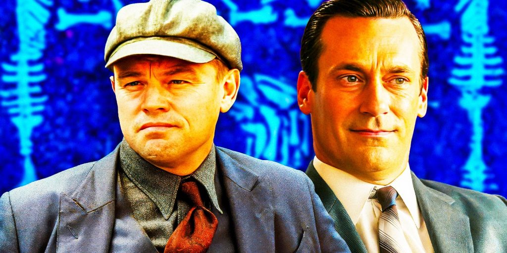 leonardo dicaprio as ernest burkhart from killers of the flower moon jon hamm as don draper from mad men