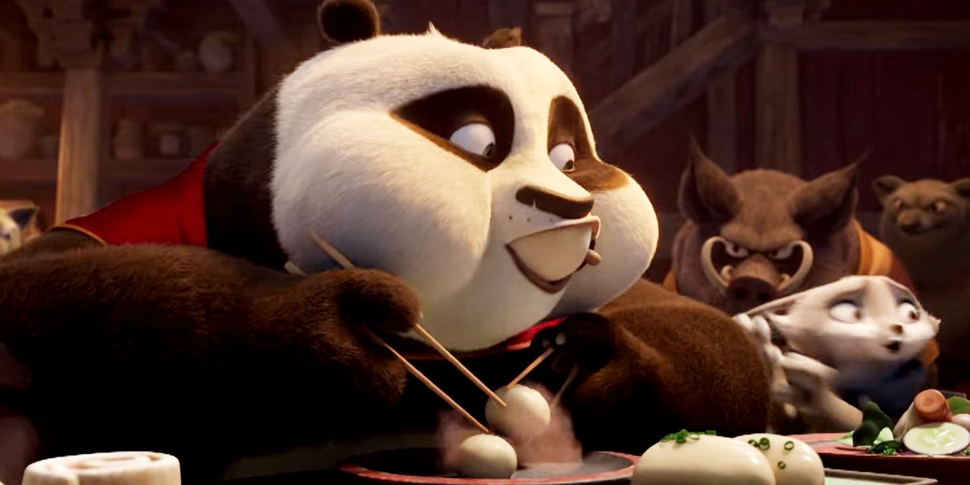 po chowing down on dumplings in kung fu panda 4