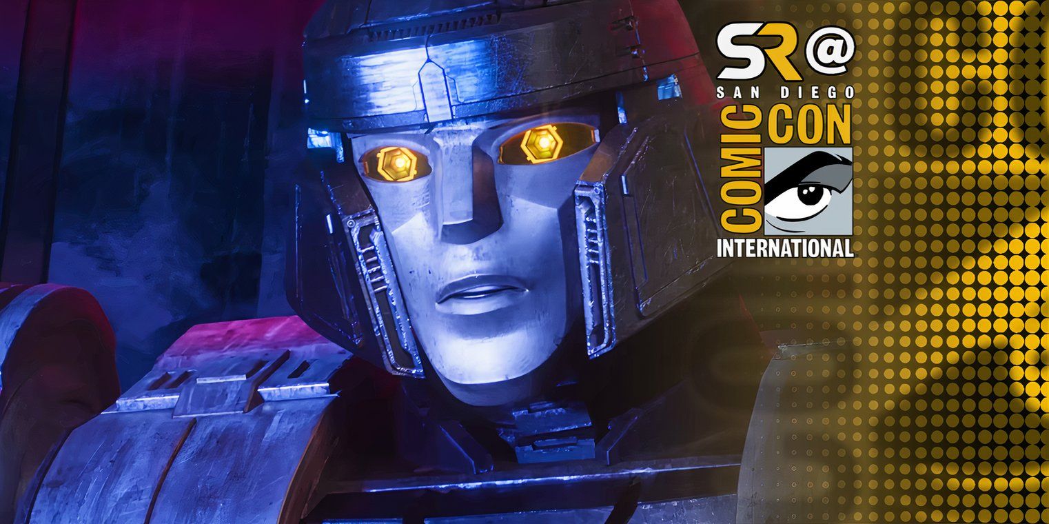 d 16 megatron looking in wonder in transformers one with an sdcc 2024 overlay