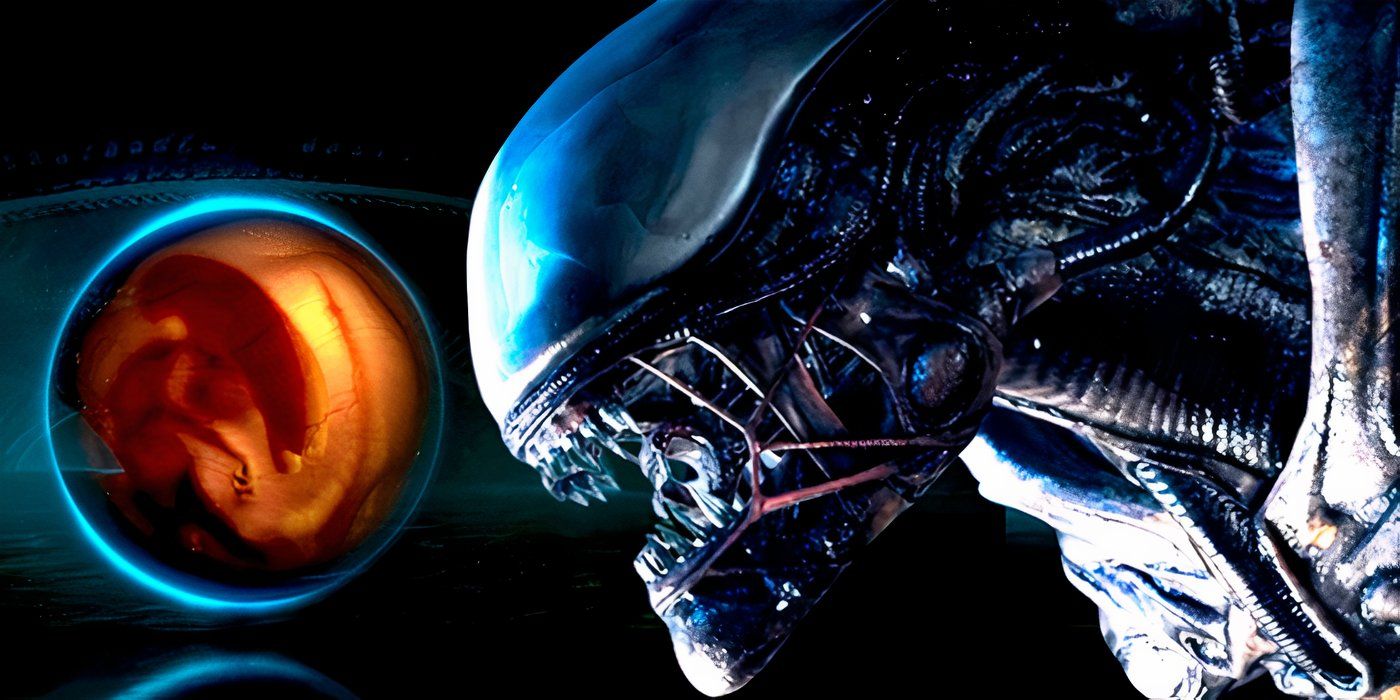 the xenomorph from alien beside a small xenomorph star child