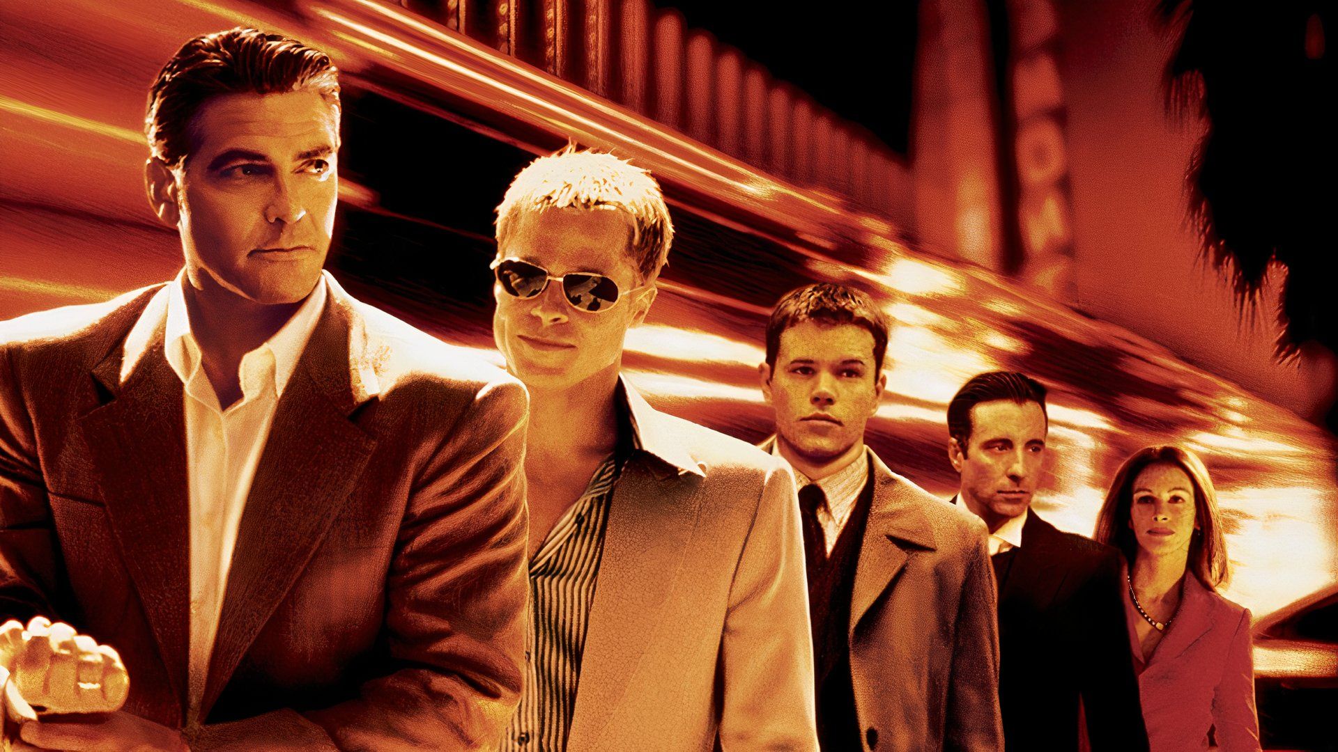 george clooney brad pitt matt damon andy garcia and julia roberts in 2001 s ocean s eleven