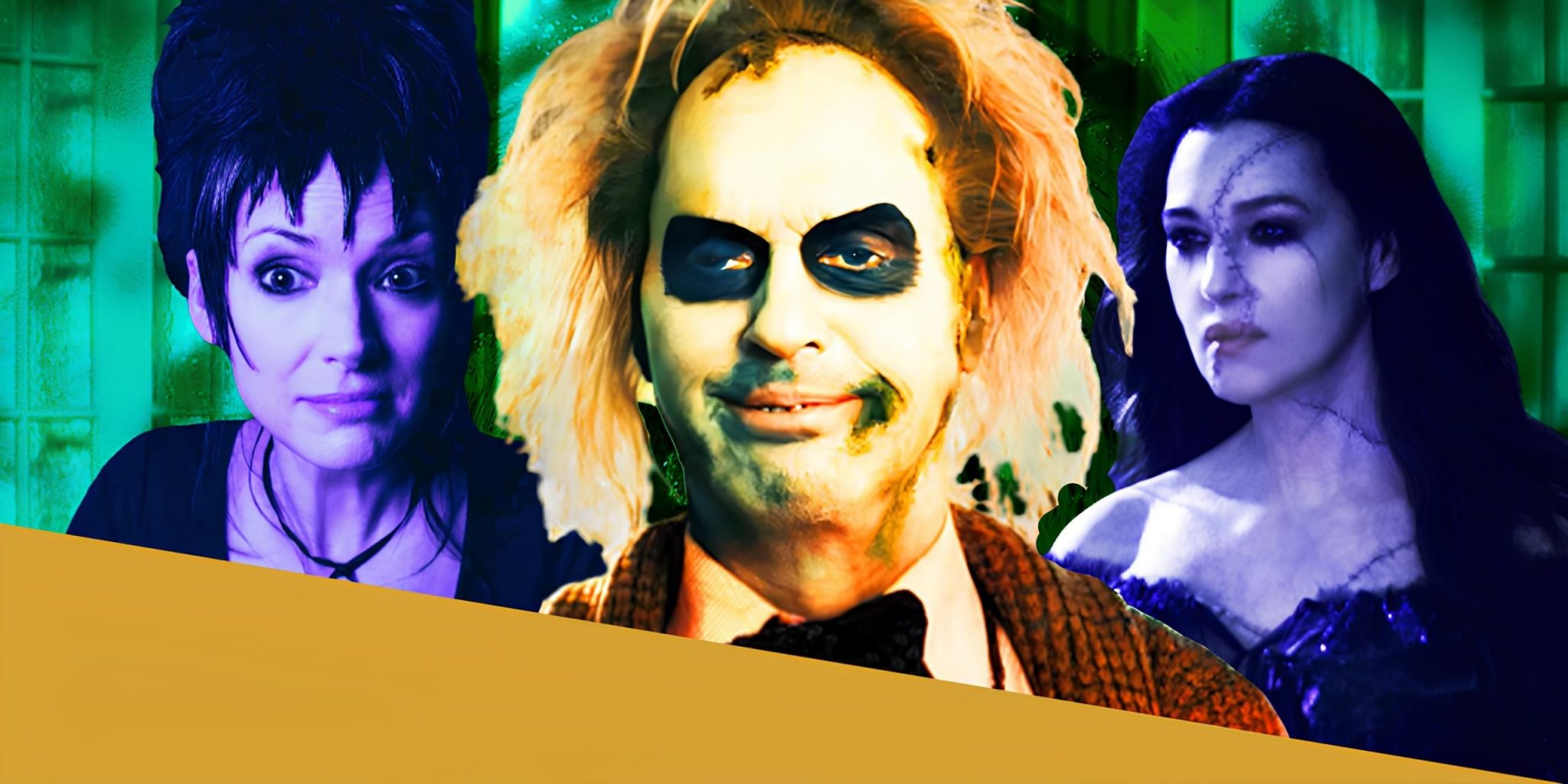 michael keaton as beetlejuice winona ryder as lydia deetz and monica bellucci as delores scaled